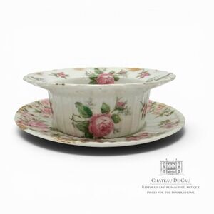 Vintage GDA Limoges France Floral Porcelain Custard Cup and Saucer Set
